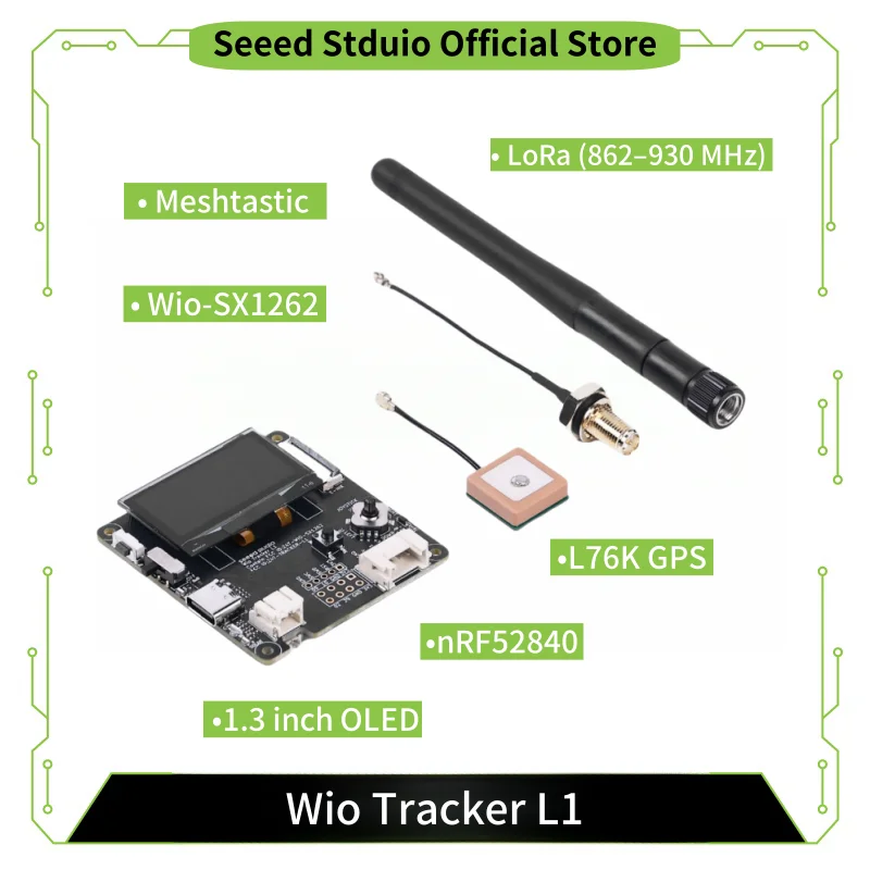 

Wio Tracker L1 с 1,3-дюймовым OLED-дисплеем, метастическим узором Wio-SX1262, LoRa 868 МГц 915 МГц 862-930 МГц, nRF52840, L76K GPS, BeiDou, ГЛОНАСС