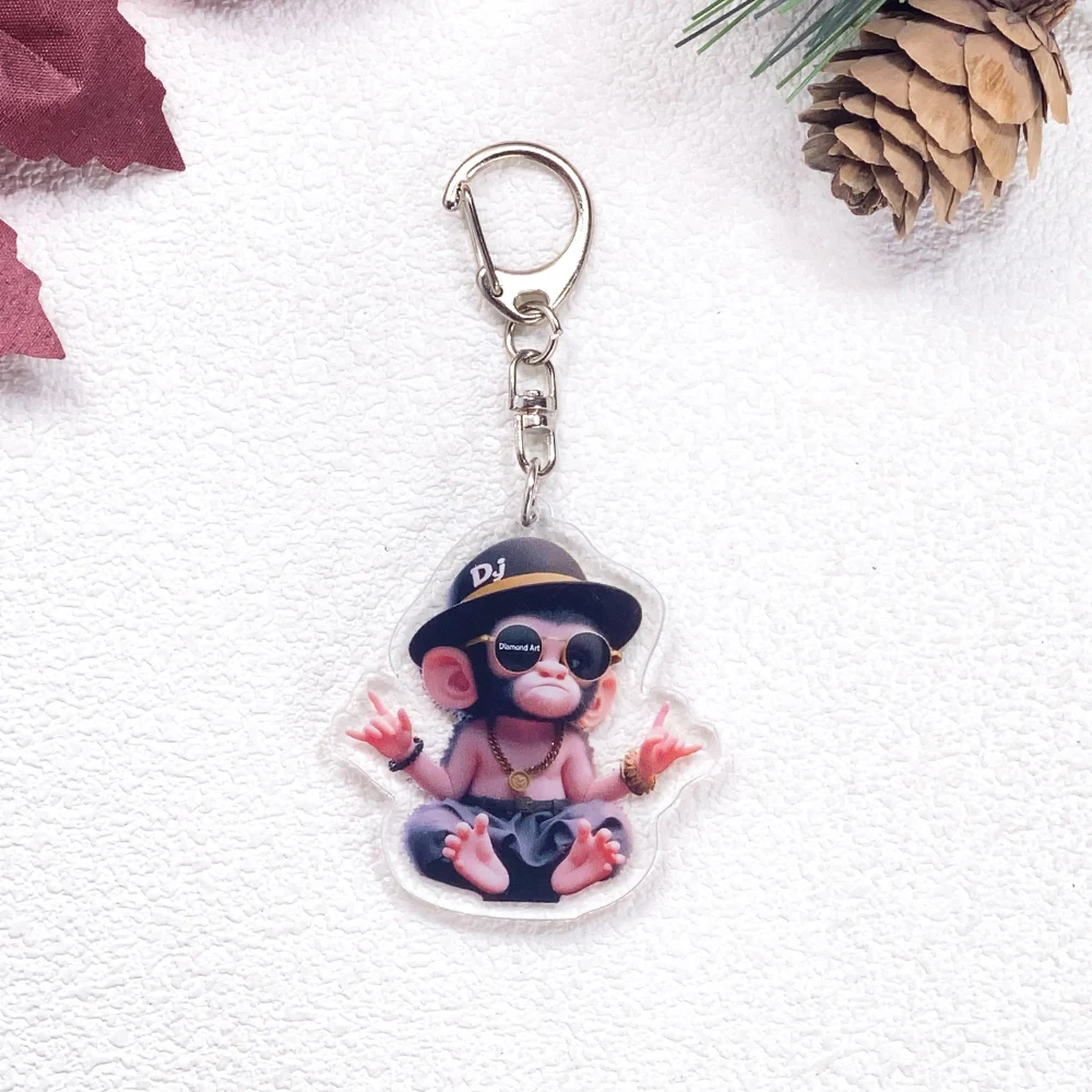 8Pcs Cartoon Animal Monkey Car Keychain Accessories Acrylic Cute Charms Pendant For Bag Funny Key Holder Backpack Decoration