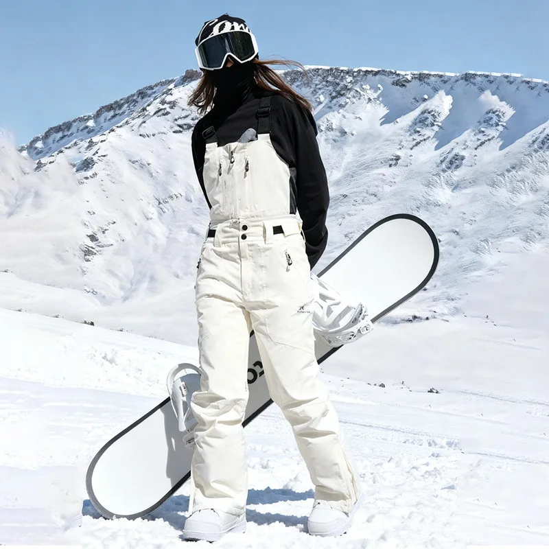 New Winter Unisex Ski Bib Pants Solid Color Warm Waterproof Windproof Ski & Snowboard Overalls Women Men Outdoor Skiing Trousers