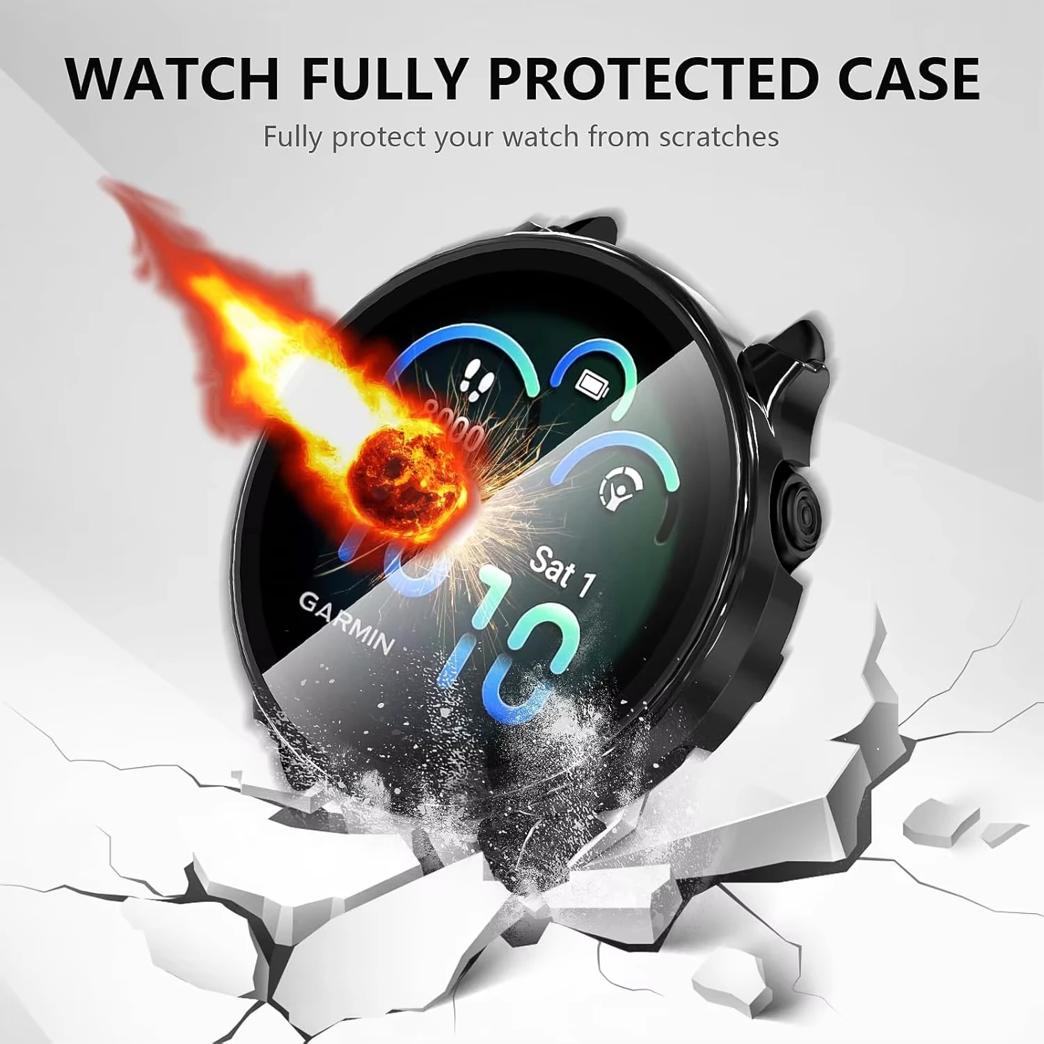 Glass+Case for Garmin VivoActive 6 Tempered Glass Screen Protector & Hard PC Protective Bumper for Vivo Active 5 Accessories