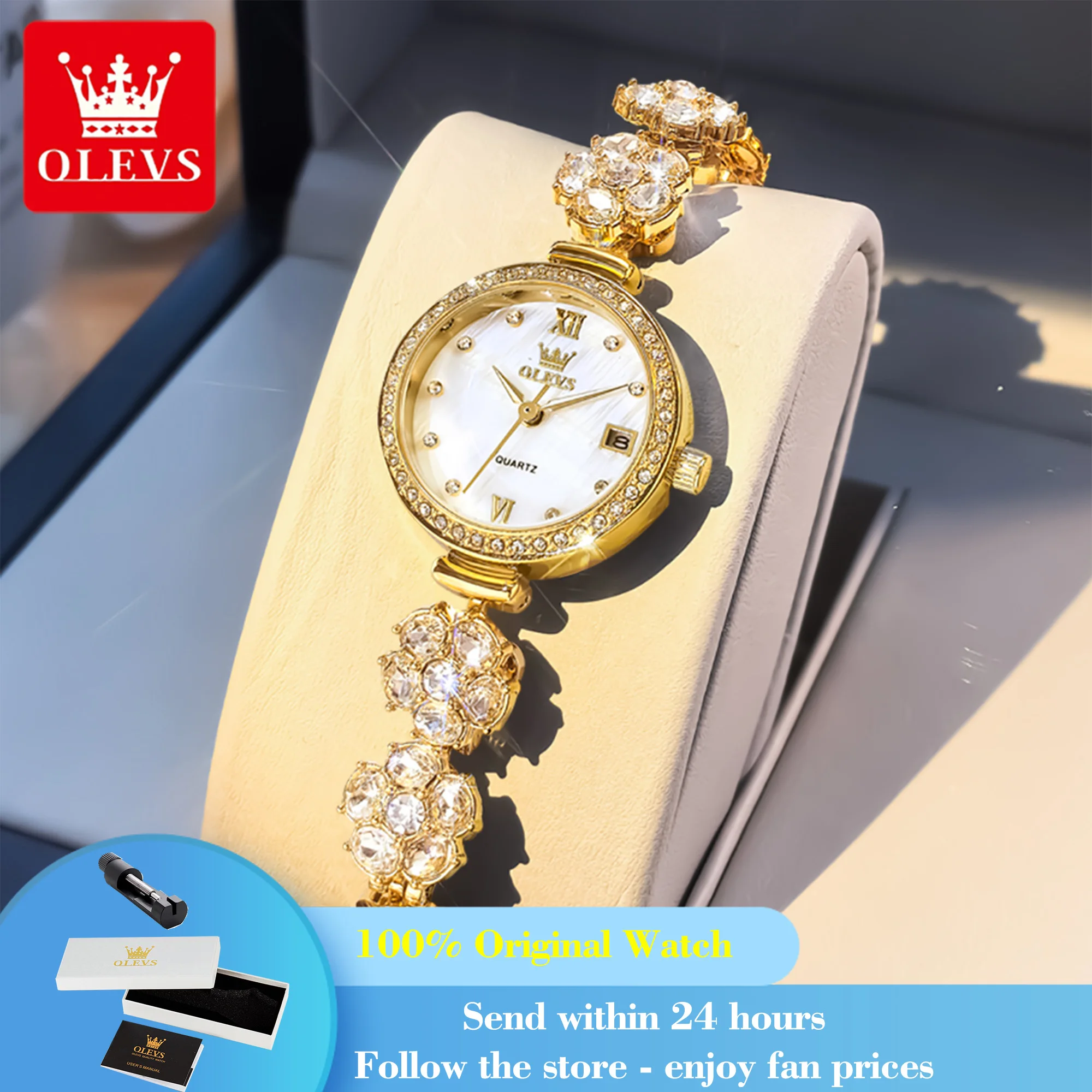 

OLEVS 5638 Women's Watch Luxury Calendar Quartz Dress Watch For Women Rotating Steel Strap Waterproof Elegant Ladies Wristwatch