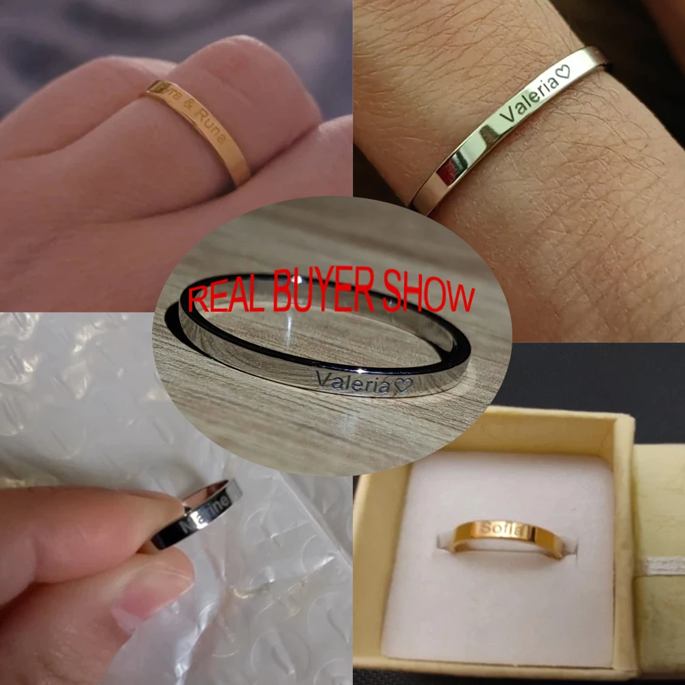 COOLTIME Personalisierter individueller Ring für Frauen, Edelstahl, goldfarben, mit Gravur, Namensringe, Jahrestag, Schmuck, Geschenk, Paar, Mutter – Detail 1