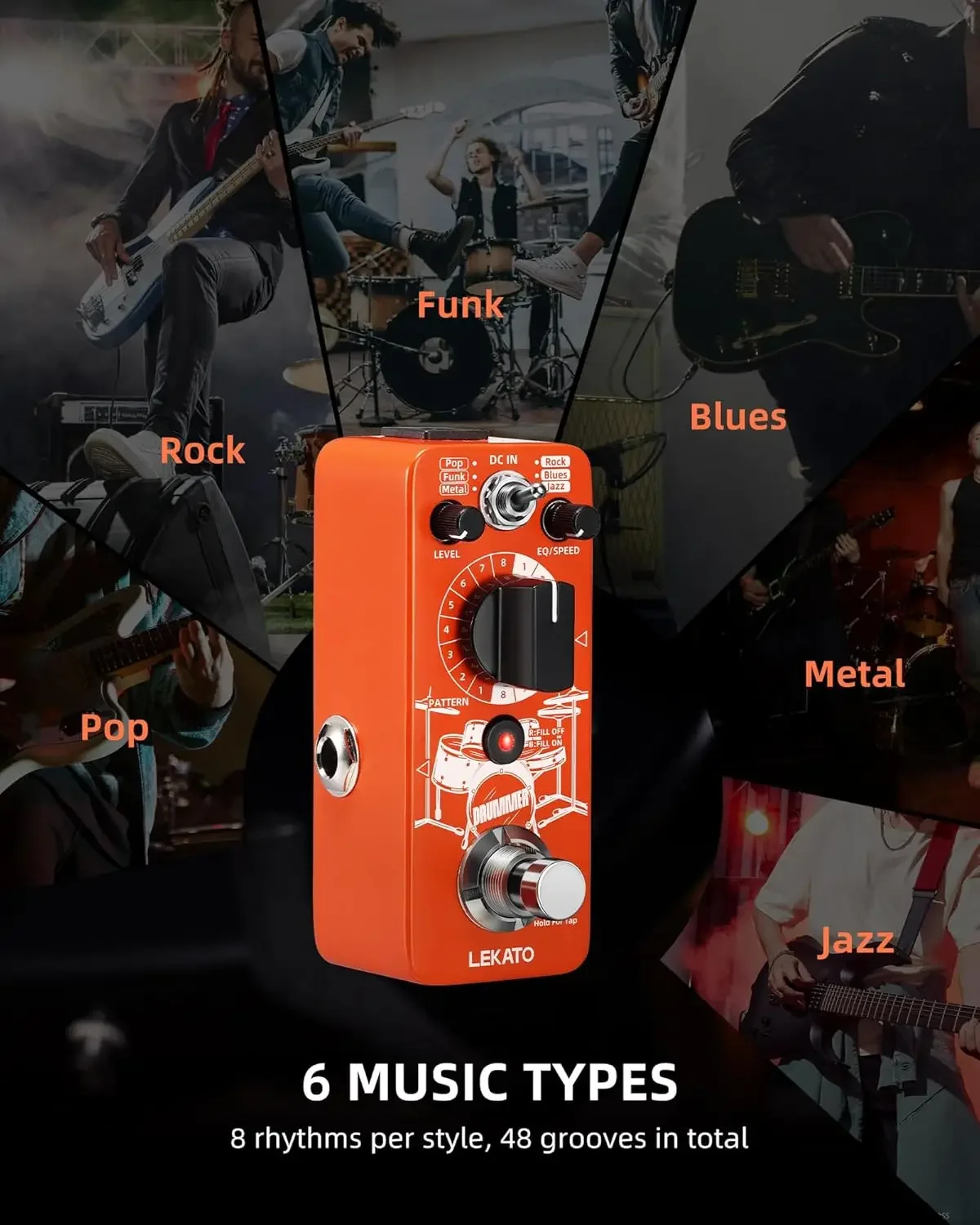 

Lekato Pro-Engineered Drum Machine Pedal - 48 Grooves & 6 Style Engines W/real-Time Fill for Studio Guitar Tracking