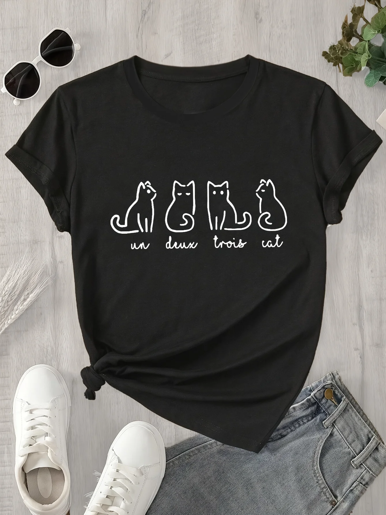 Latest Plus Size Women's T-shirt Four Cats Print Short Sleeve Loose Women's T-Shirt  Kawaii Harajuku Women Clothes