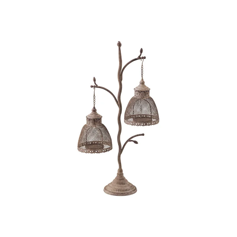 American retro candle holder ornament, garden birdcage wind lamp decoration