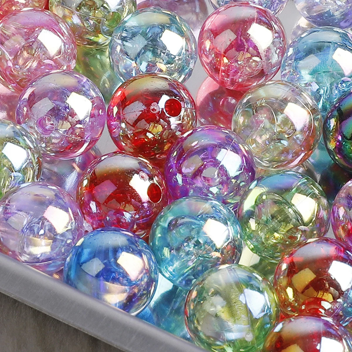 100Pcs/lot Random Mix AB Color Acrylic Round Loose Spacer Beads for DIY Jewelry Bracelet Necklace Crafts Accessories Materials