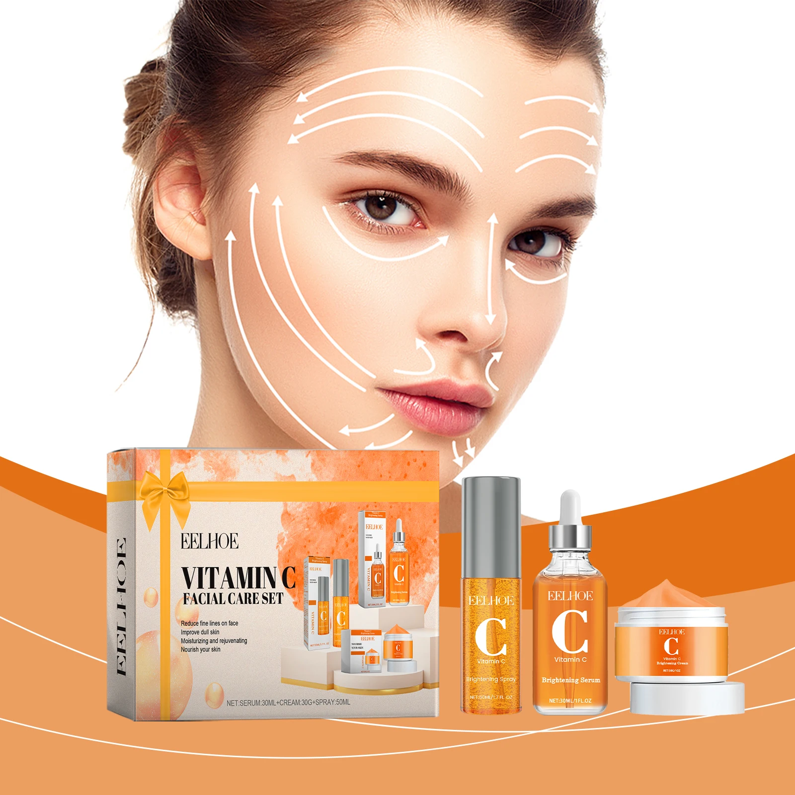 

EELHOE Vitamin C Facial Skincare Set Improve Dull Skin Moisturize Rejuvenate Nourish Skin Gentle Formula Suitable FOR Most Skin