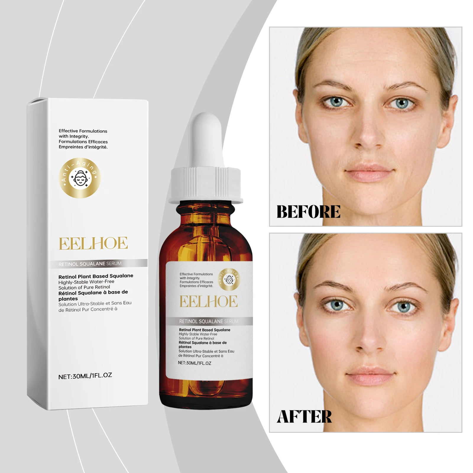 Serum z czystym retinolem i szkółką - 30 ml |   Roślinny środek przeciwzmarszczkowy |   Formuła o wysokiej stabilności i bez wody