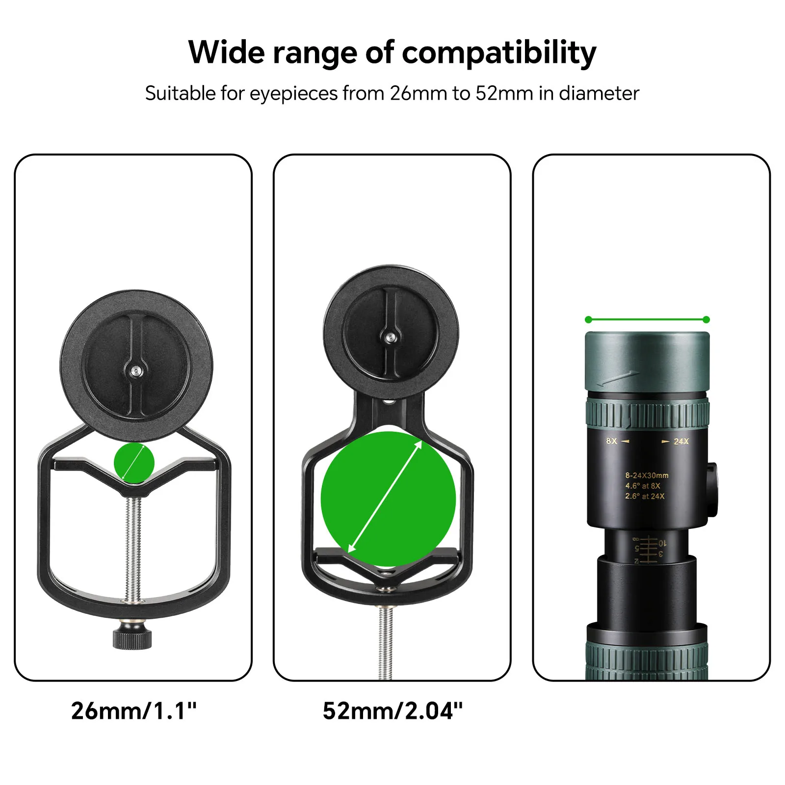 FANAUE Magnetic Universal Cell Phone Adapter Clip Mount Binocular Aluminum for Binocular Monocular Spotting Scope Telescope