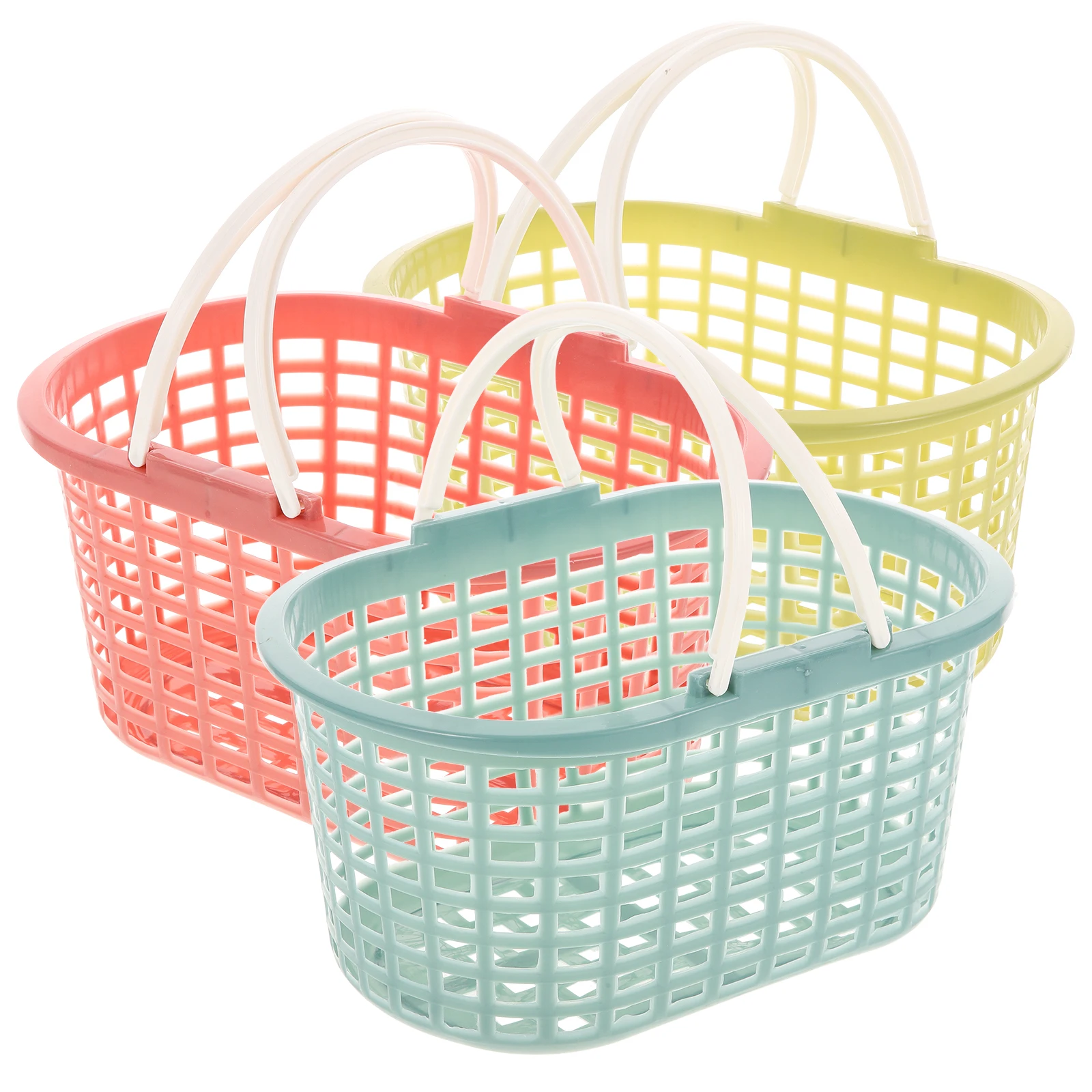 

Picking Basket Set 3 Storage Baskets Handle Outdoor Bath Kitchen Organizer Blue Pink Green Hollow Design Portable Shower