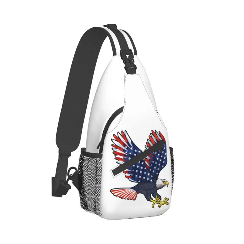 Mochila cruzada informal con bandera americana para hombre, bolso de hombro para el pecho, viaje y ciclismo