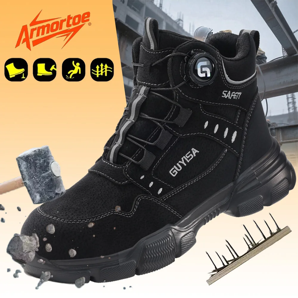 

ArmorToe New Waterproof All-Season High Top Men Lightweight Safety Shoes Steel Toe Anti-Impact Puncture Proof Buckle #Armor2744