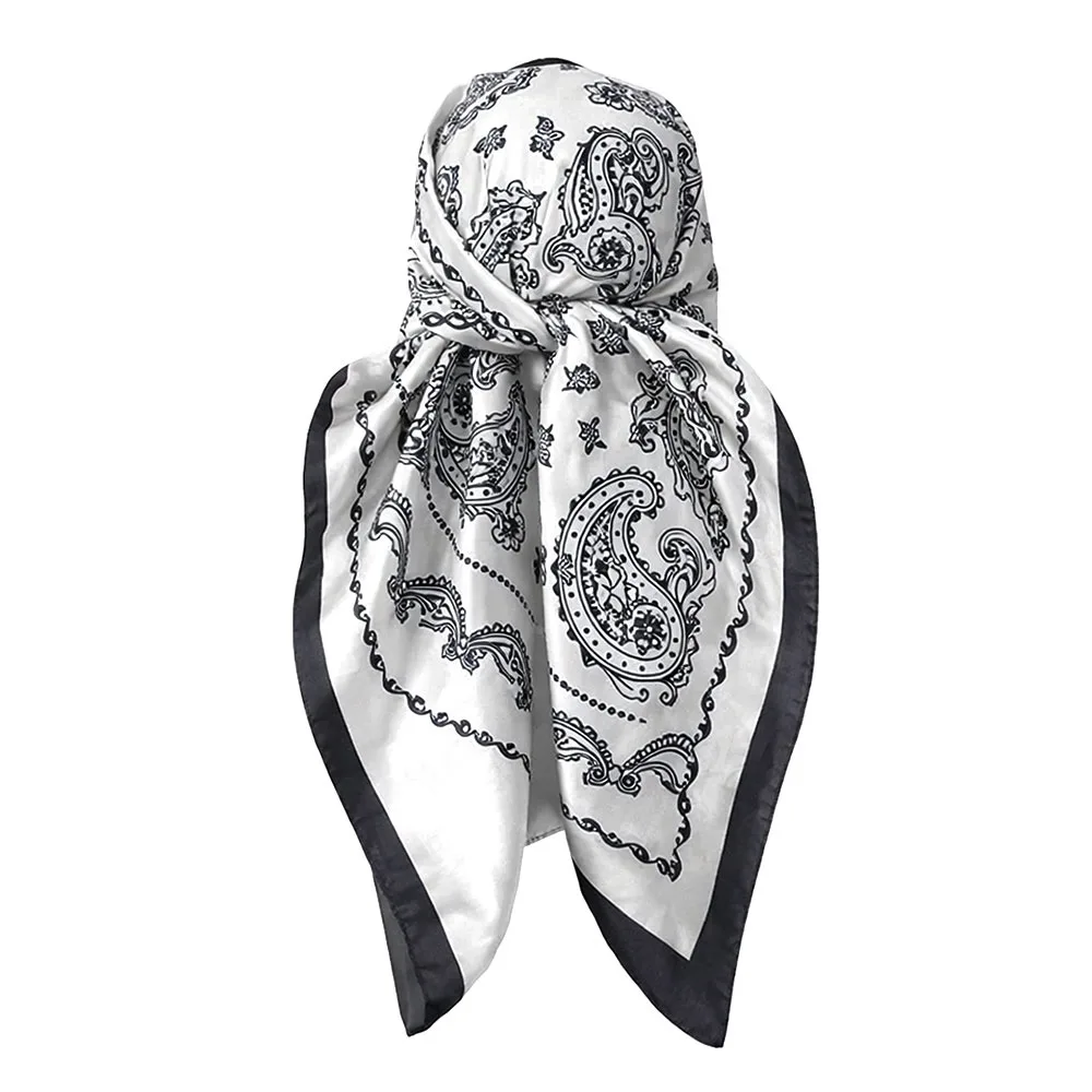 

High Quality 70/90cm Flower Head Scarf Square Decorative Paisley Hijab Satin Hijab Headband Women's Fashion