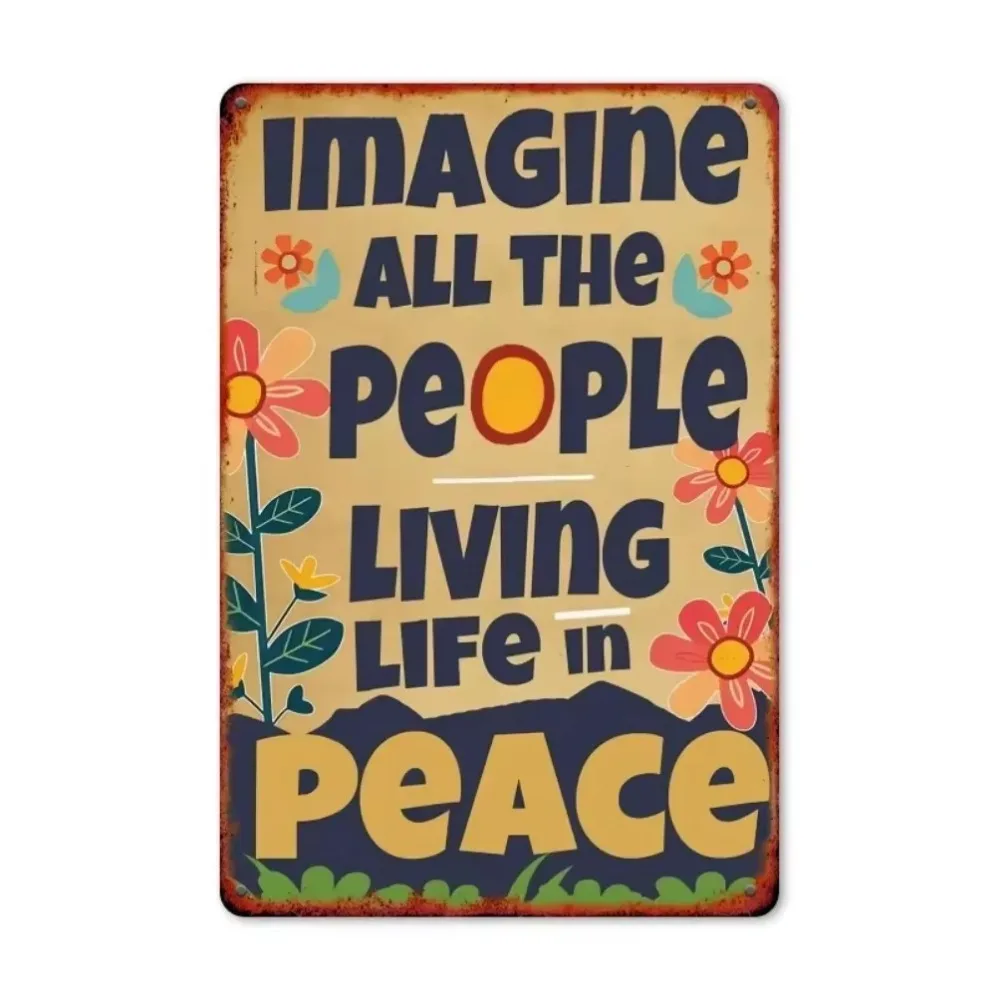 T"Retro 'Imagine All The People' Wall Art – Vintage Metal Sign | Peace-Themed Decor for Homes,Spaces & Music Lovers' Nooks"