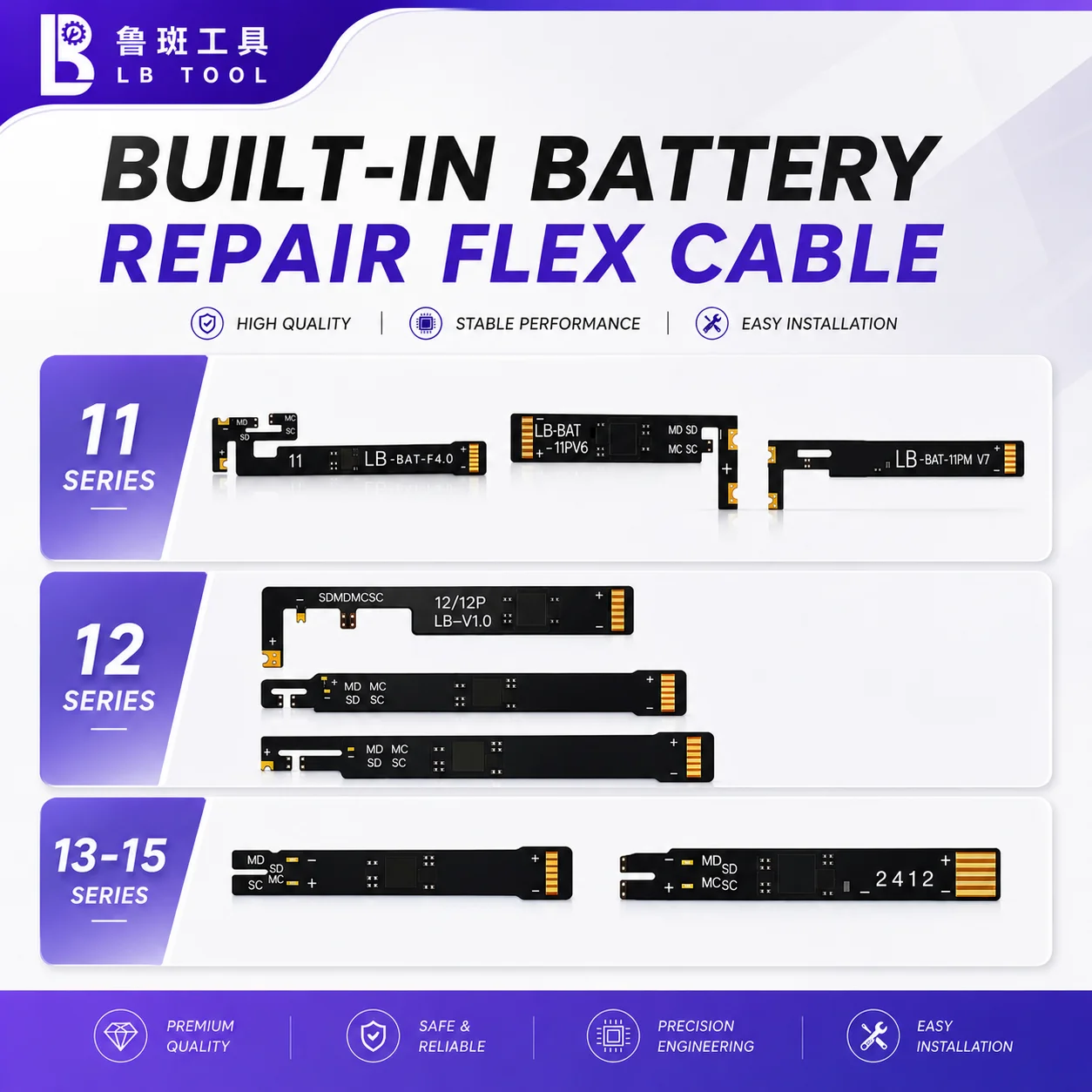 LB TOOL Built-In Battery Repair FPC Flex Cable for iPhone 11 12 13 14 15 Pro Max Battery Data Repair Direct Installation