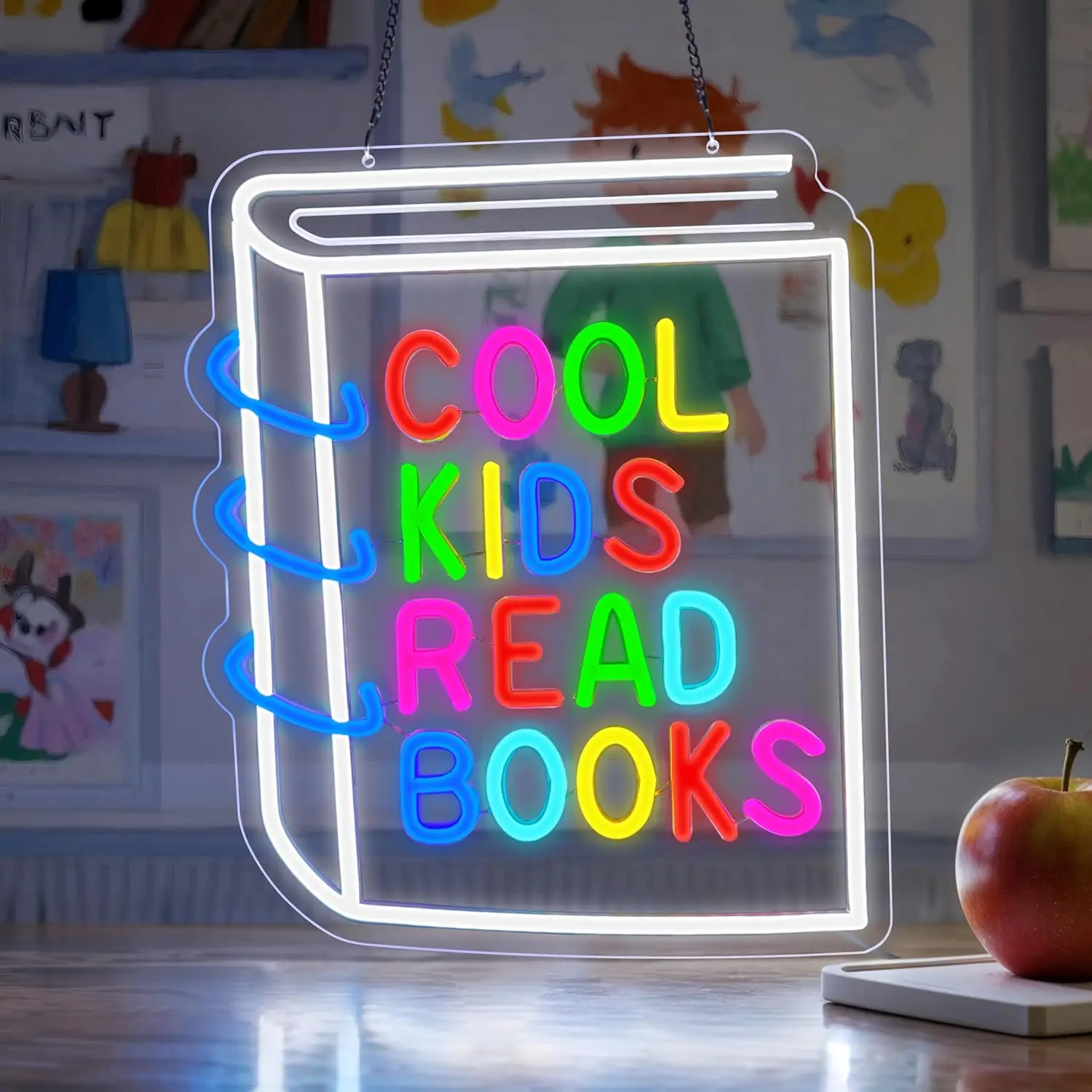 Cool Kids Read Books Neon Sign LED Neon Light for Kids Room Classroom Library Reading Corner Wall Decor Dimmable USB Powered