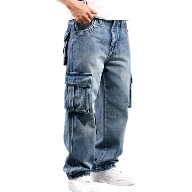 

2026 Men's European American Workwear Jeans Multi Pockets Cargo Jeans Hip Hop Oversize Skateboarding Loose Baggy Denim Pants