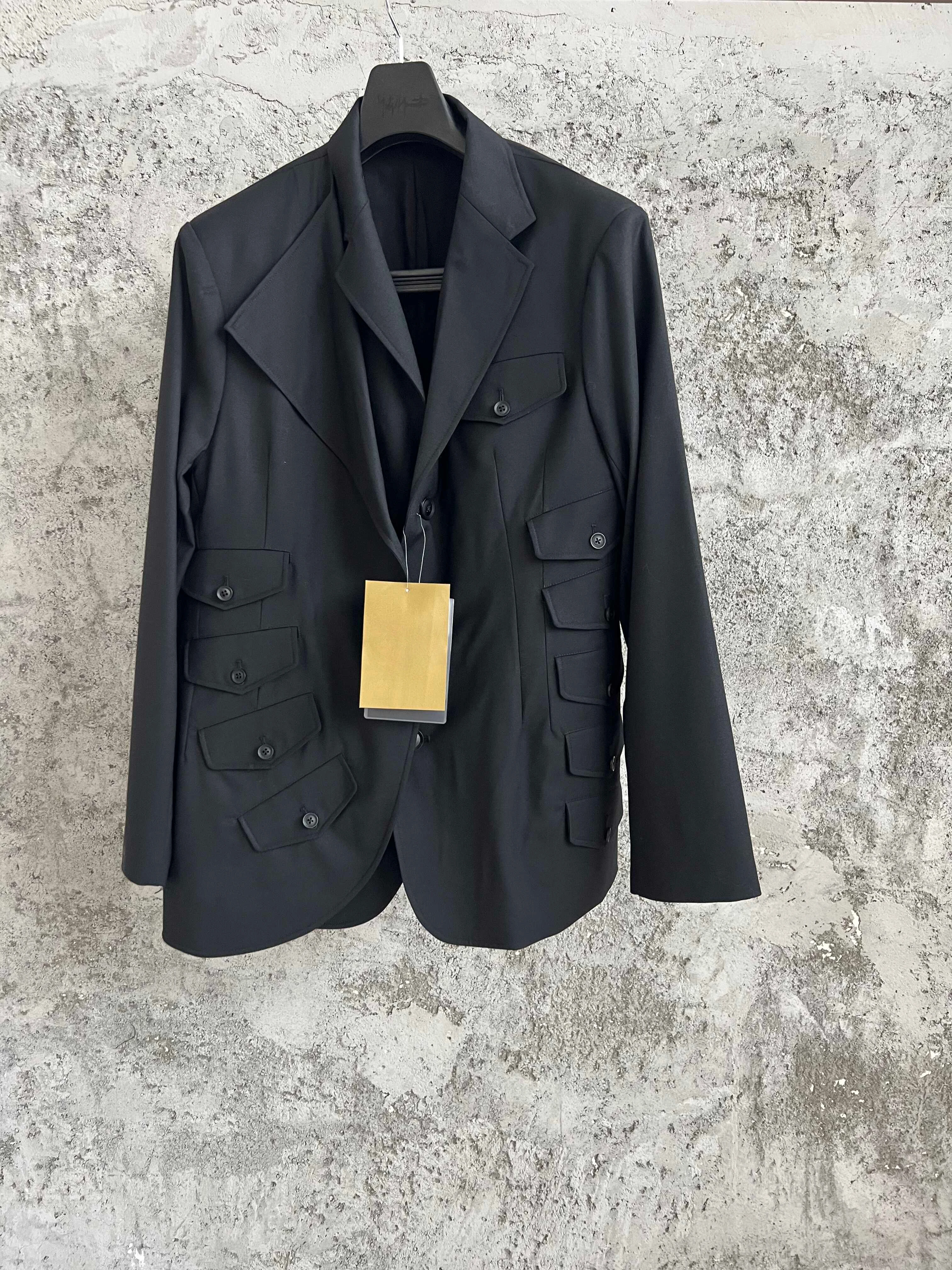 

TOP-YAMAMOTO asymmetrical black wool suit fake two multi-pocket jackets