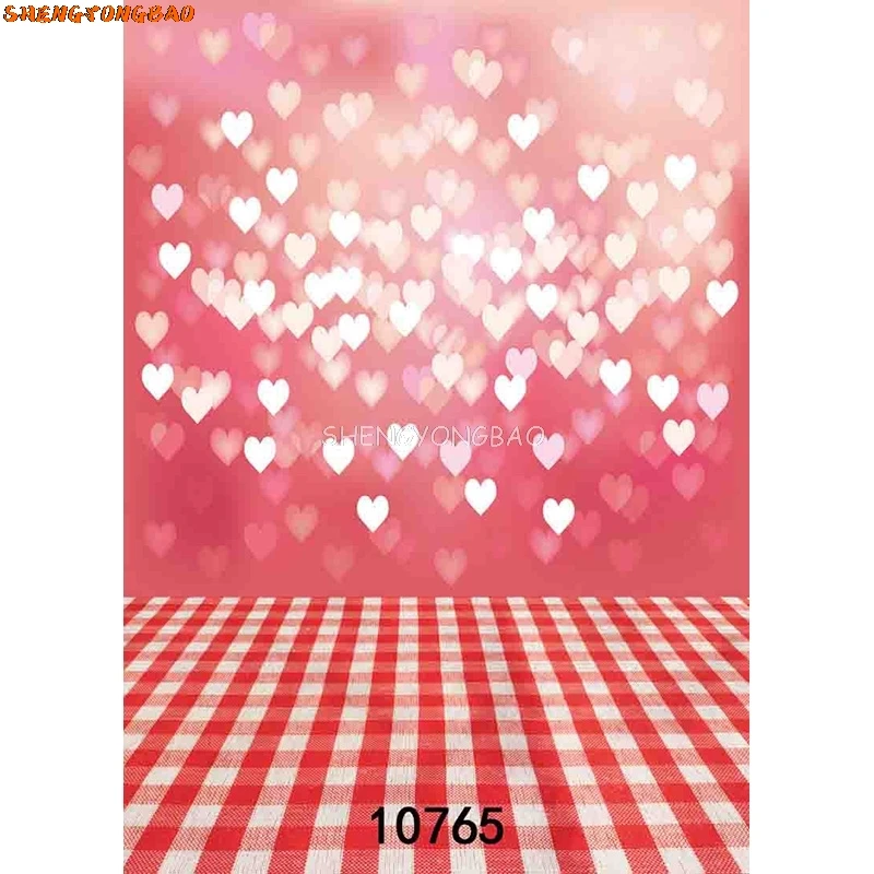 SHENGYONGBAO Thin Cloth Valentine Day Photography Backdrops Prop Love Heart Rose Wooden Floor Photo Studio Background  QQ-01