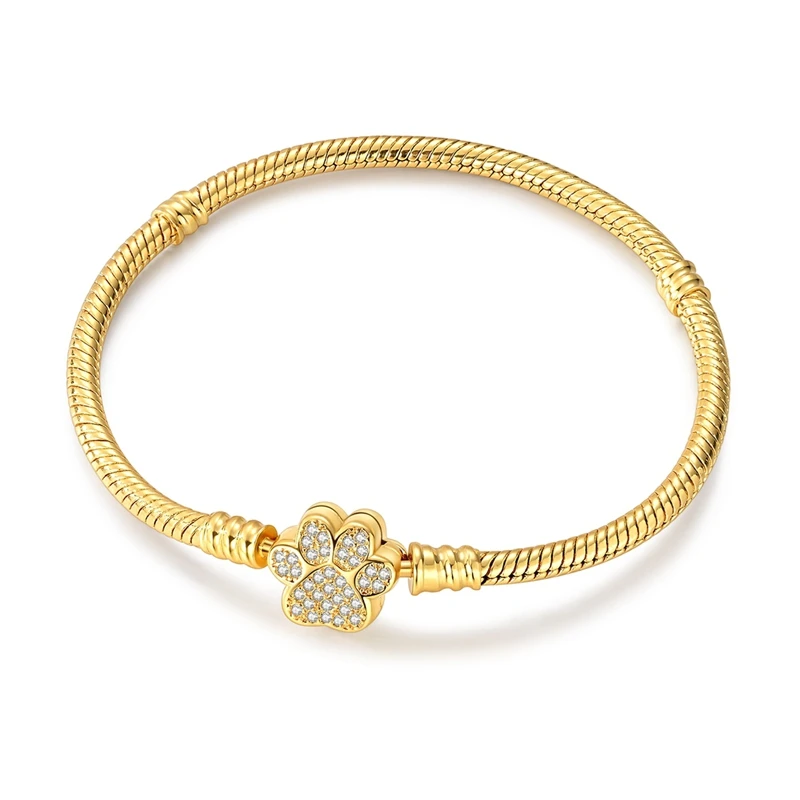 Classic Zirconium Inlaid Pet Paw Print Basic Snake Bone Chain Ladies DIY Bracelet