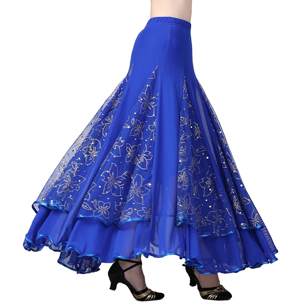 Mesh Skirt Ballroom Dance Modern Dance Practice Sequins Large Swing Skirt Square Dance Dance Long Skirt Performance Dance Skirt