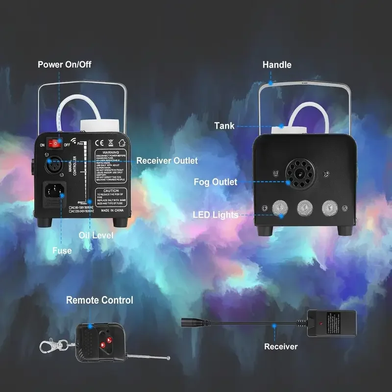 ديسكو آلة لصنع الدخان الملونة 500 واط LED عن بعد مبيد القاذف Dj عيد الميلاد حفل زفاف المرحلة تأثيرات ضوئية آلة الضباب
