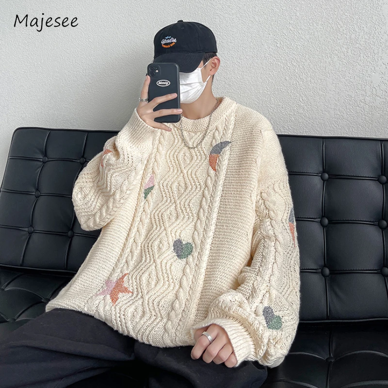 

Twist Sweaters Men Classic Simple Slouchy Autumn Winter Popular Embroidery Loose Pullovers Japanese Style Teenagers Youthful