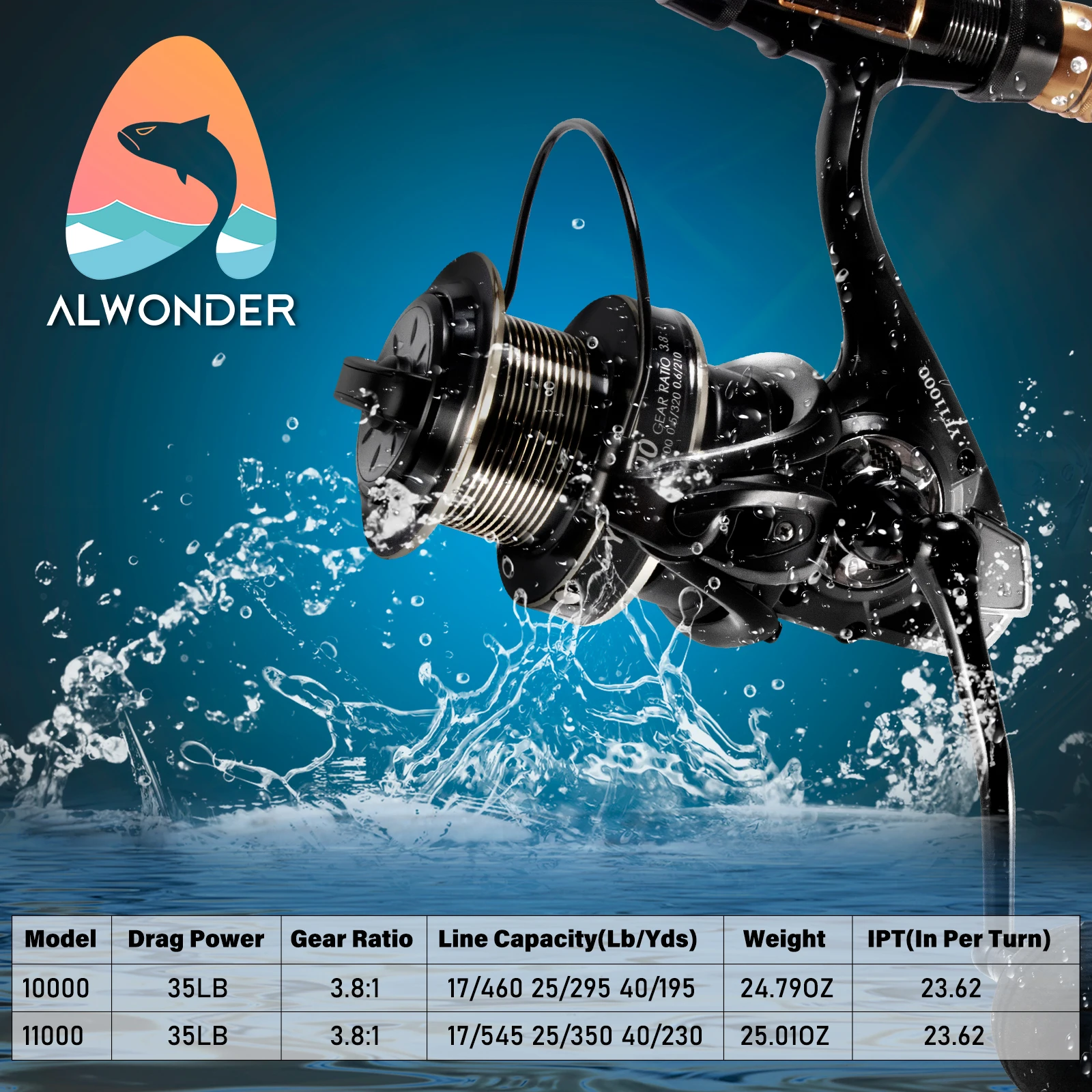 Carrete Giratorio Surfcasting – Bobina Aluminio y Cuerpo Grafito 10000 - imagen 5