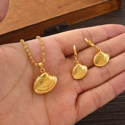 Gold Color Charms Ocean Series Shell Jewelry Women Girls Pendant Necklace Earrings Set Wedding Bridal Party Gifts