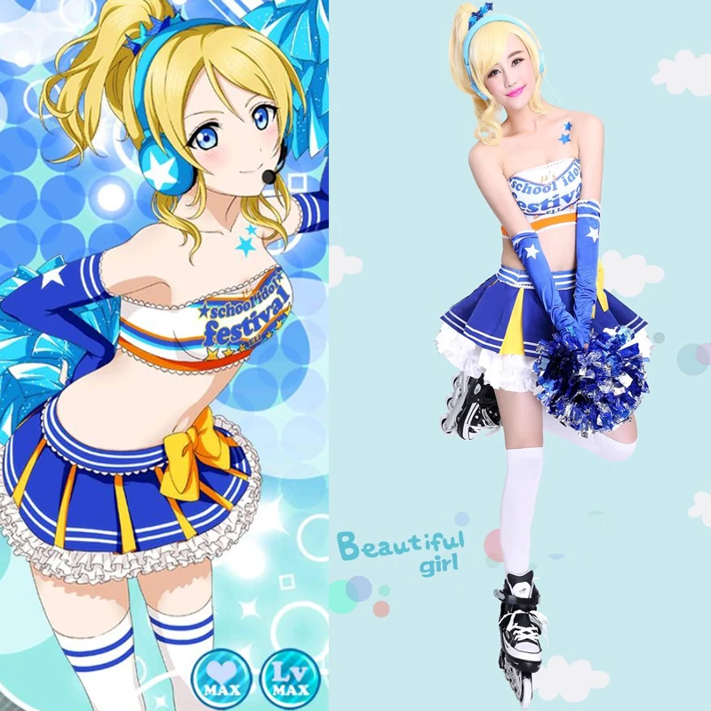 In Stock! Anime Lovelive μ's Cheerleader All Menber Uniform Ayase Eli dress Cosplay Costume Halloween Women Costume