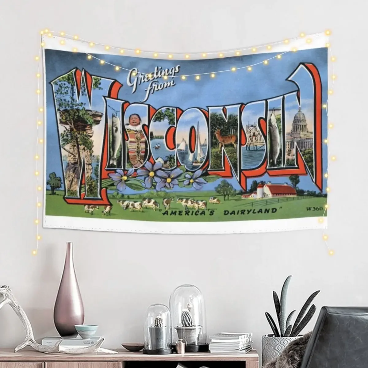 Greetings From Wisconsin Tapestry Cute Decor Wallpaper Room Decorations Aesthetics Tapestry