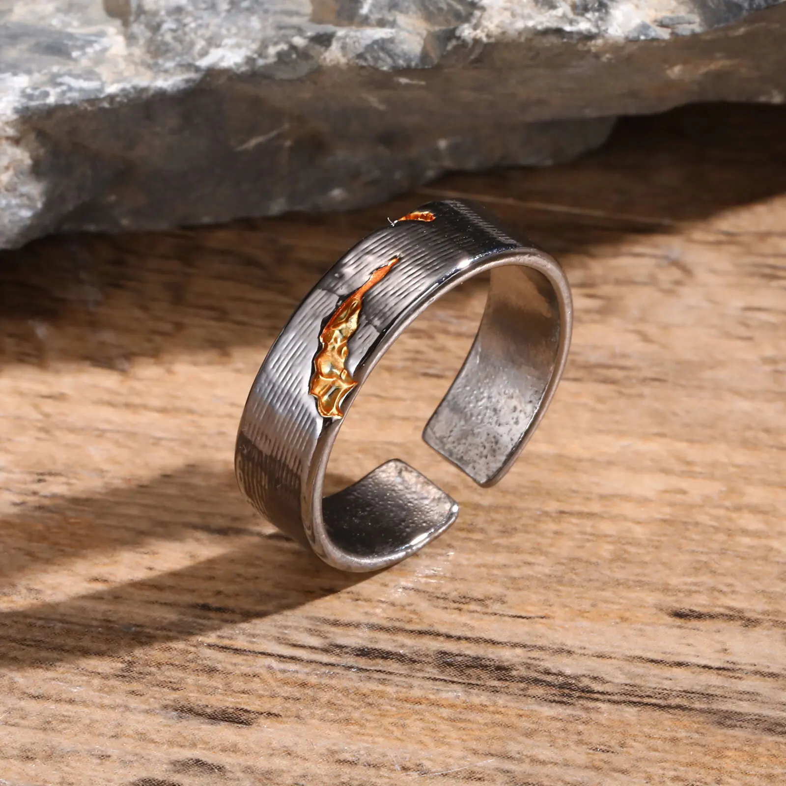 Retro Grey Metal Ring for Men Boys,Golden Lightning Open Ring,Vintage Punk Jewelry Gifts