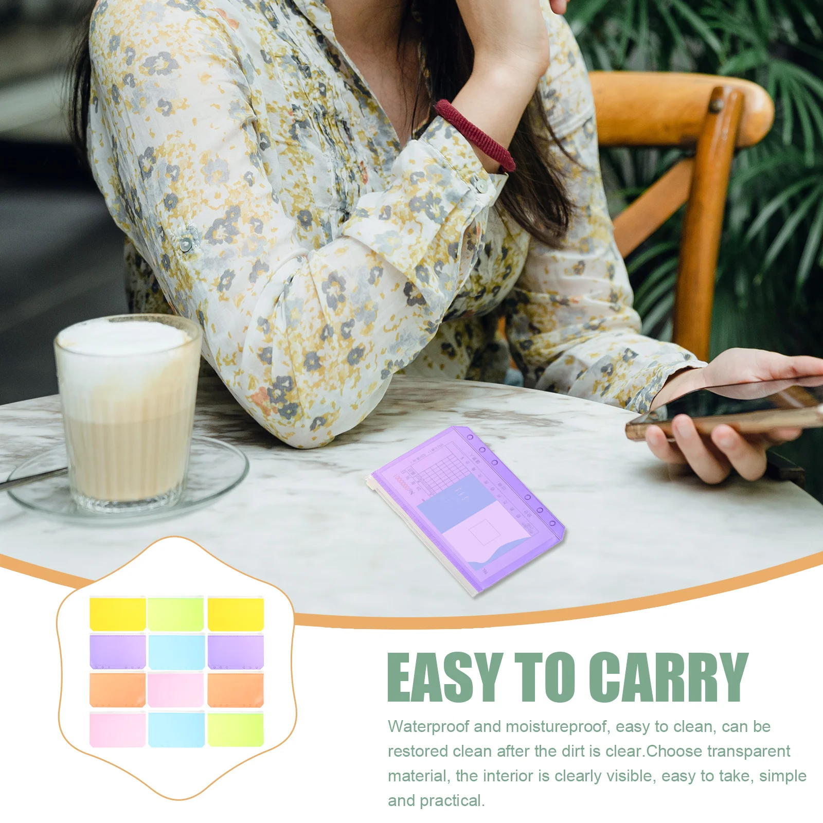 12 Pcs Zipper Bag Binder Pockets PVC Pouch Blinder Folders Loose-leaf Document Filing Storage Cards Holder