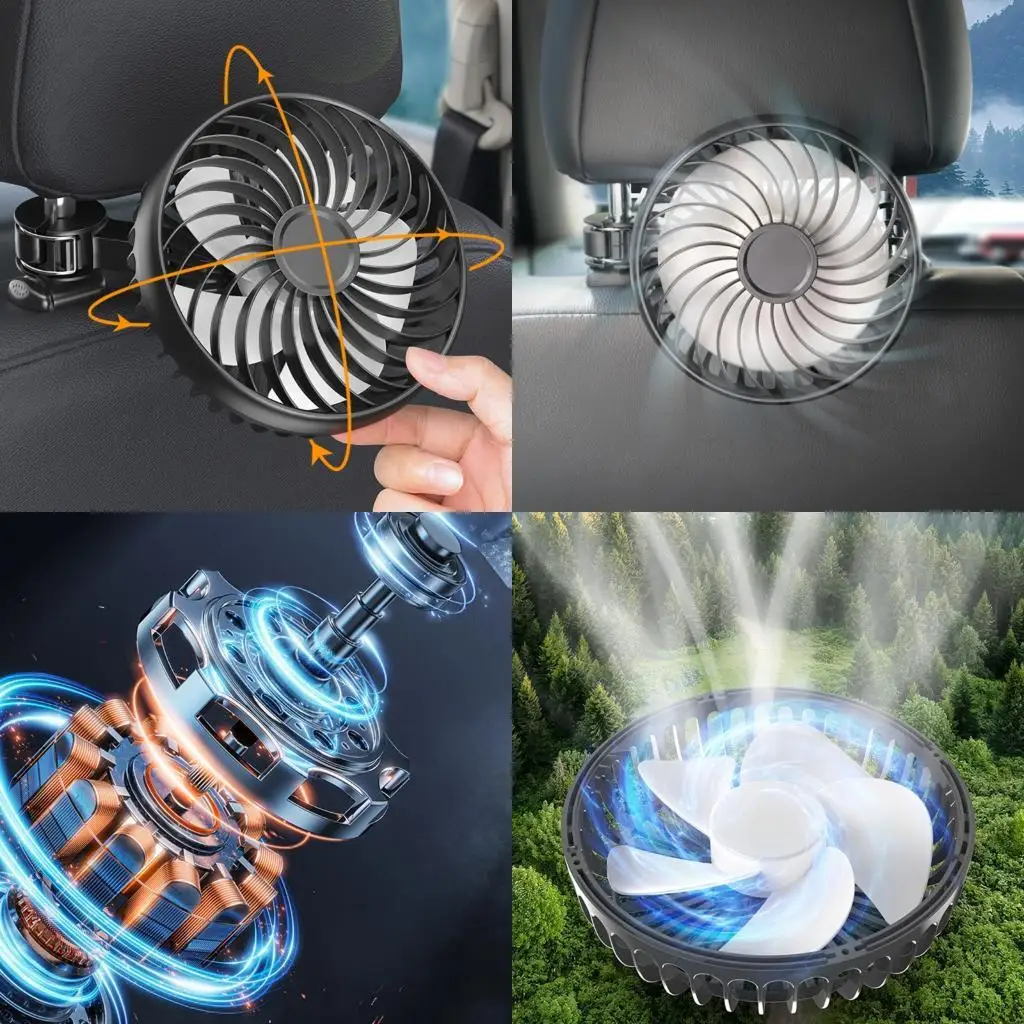 31BA USB Powereds Car Cooling Fan 3 Wind Modes ABS Blade Headrest USB Fan For Rear Passenger Comfort