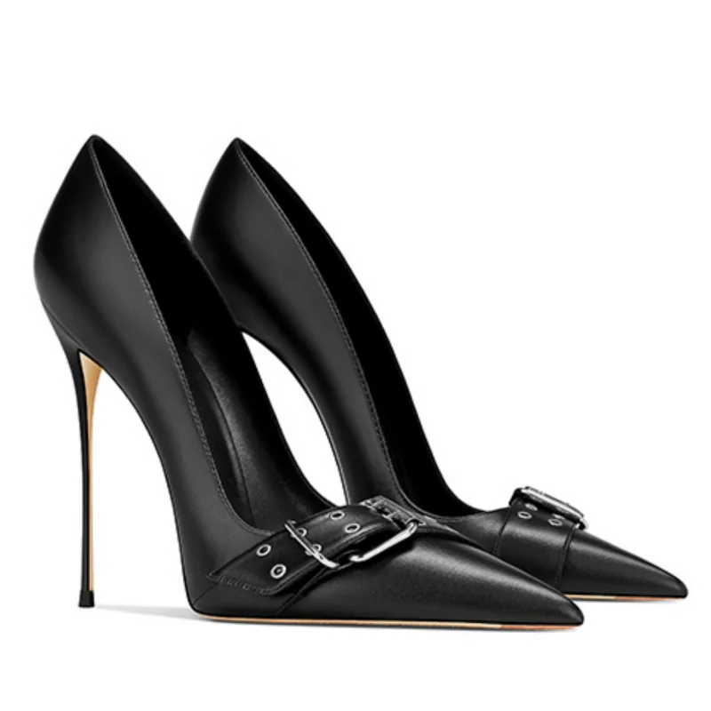 

Новые пикантные и повседневные женские туфли на высоком тонком каблуке, модные туфли-лодочки без шнуровки с острым носком и пряжкой на очень высоком каблуке