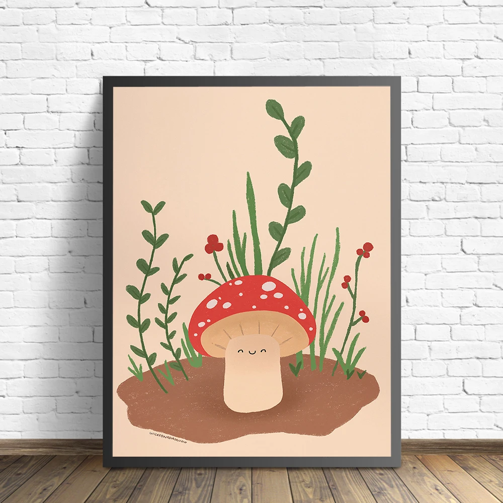 Cartoon Cute Mushroom Wall Art Little Mushy Canvas Painting Nordic Nursery Posters And Prints Wall Pictures Baby Kids Room Decor