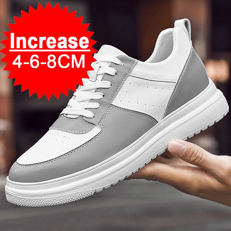 

Lift Sneakers Man Elevator Shoes Height Increase Insole 8cm White Grey Taller Shoes Men's Leisure Fashion Sports Plus Size 36-46