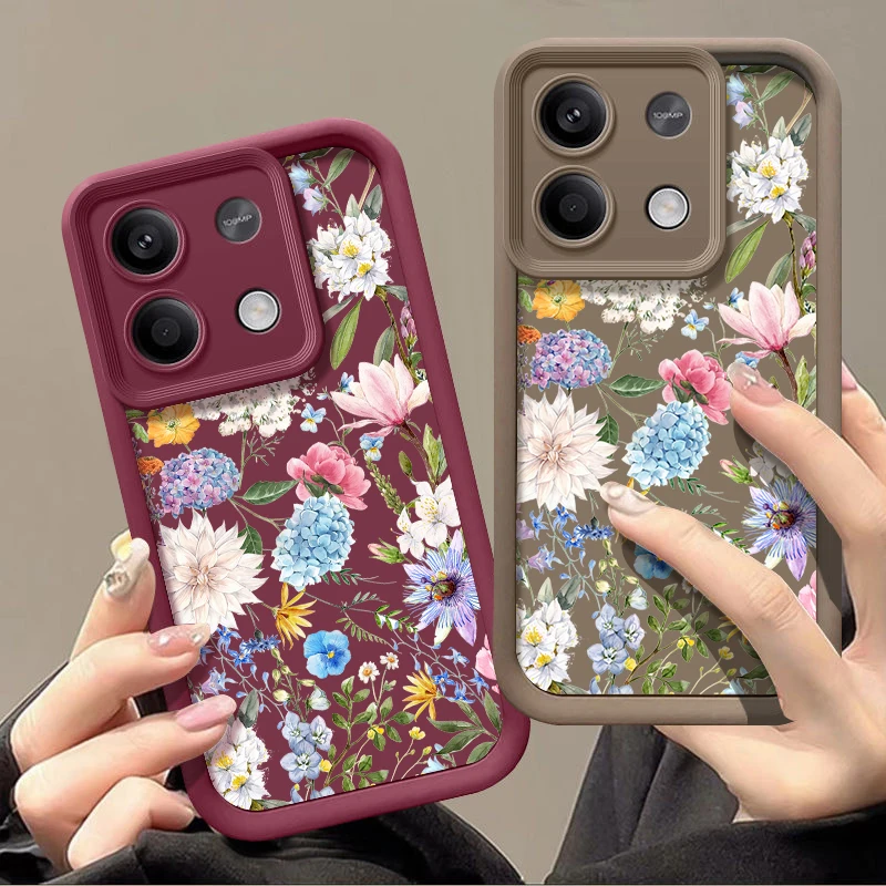 Shockproof Flower Leaves Case For Xiaomi 13T 11T Pro Poco X6 X5 F6 M6 Redmi Note 12 11 10 13 Pro 5G Soft Silicone Bumper Cover