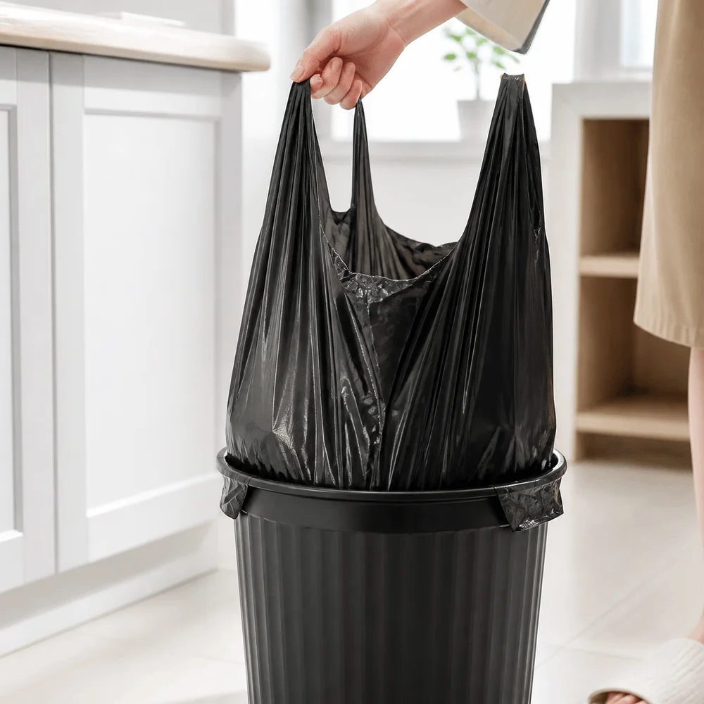 New Black Handled Trash Bags 50 PCS Pack Multi-Purpose Supermarket Shopping Bags Disposable Packing Storage Bags Moving Supplies