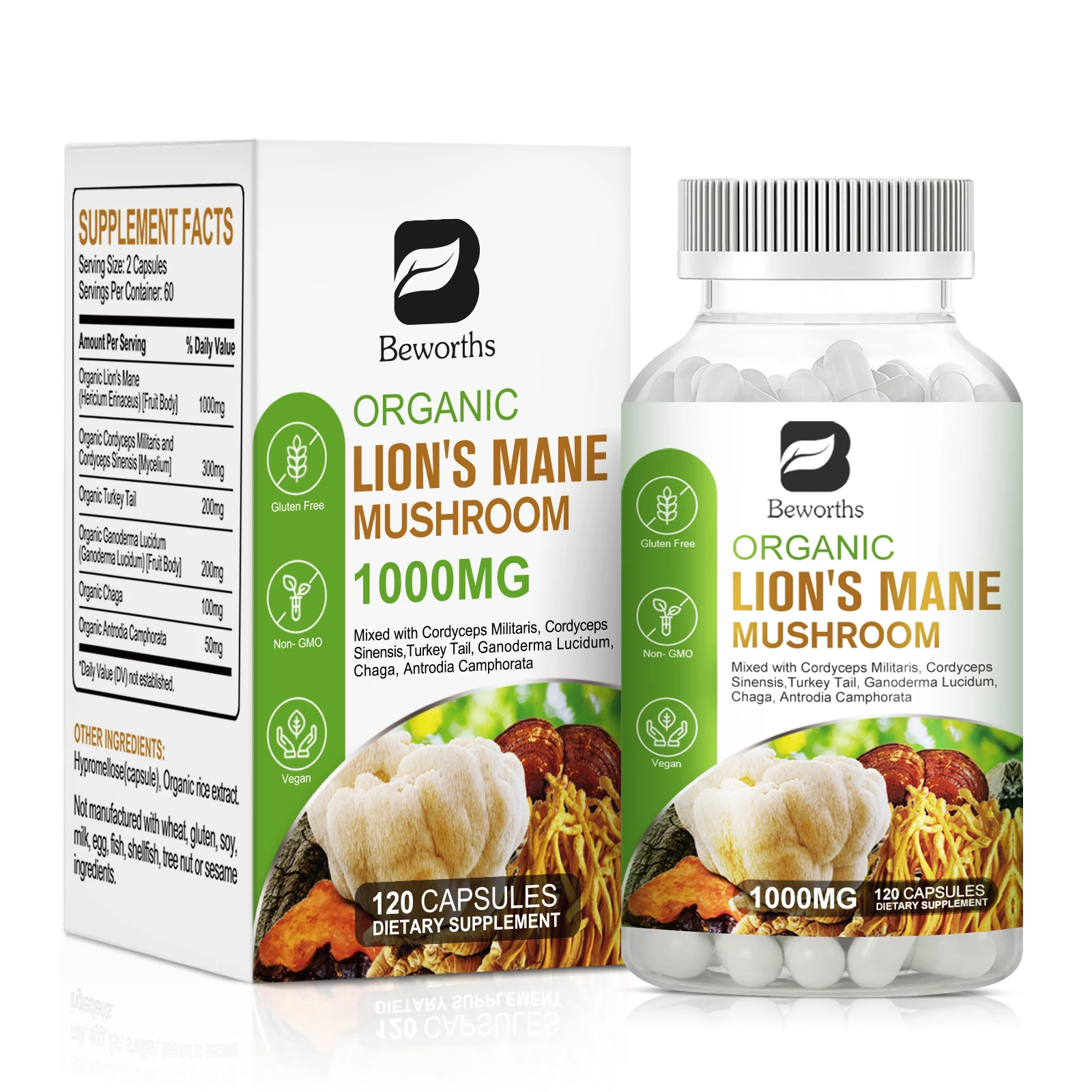 Minch High Strength Mushroom Supplement - Lion\'s Mane, Cordyceps, Reishi Memory and Focus Brain Support