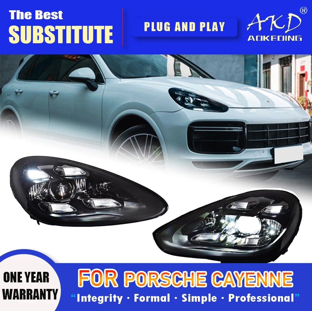 

AKD Head Lamp for Porsche Cayenne LED Headlight 2011-2018 Headlights Cayenne DRL Turn Signal High Beam Angel Eye Projector Lens