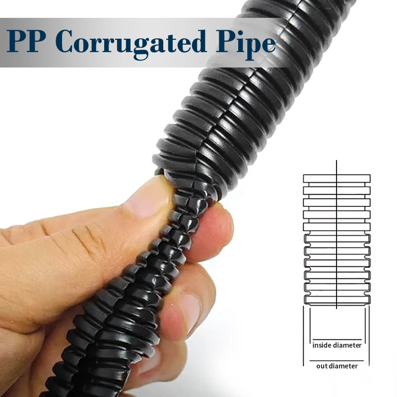 

7.5~34.5mm PP Corrugated Pipe Cable Plastic Insulated Tube Heat Resistant Protective Sleeve Car Wire Harness Shell 1 meter