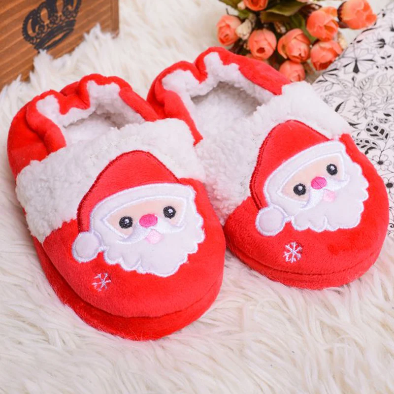 Toddler Girls Slippers for Winter Baby Boys Loafers Plush Warm Rubber Sole Santa Claus Home Shoes House Footwear Christmas Gifts