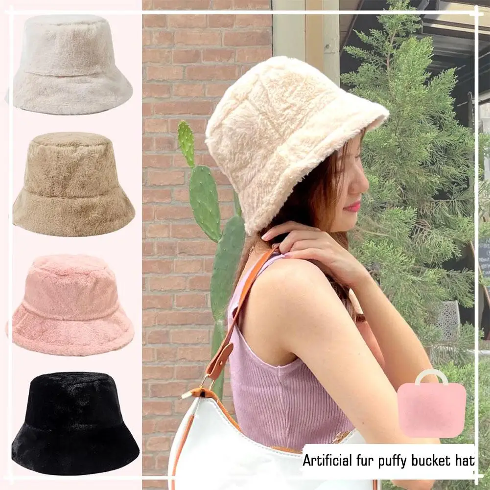 Winter Plush Fisherman Hats Colorful Girl Fashion Bucket Hat Warm Windproof Cold-proof Wide Brim Lady Women Artist Cap