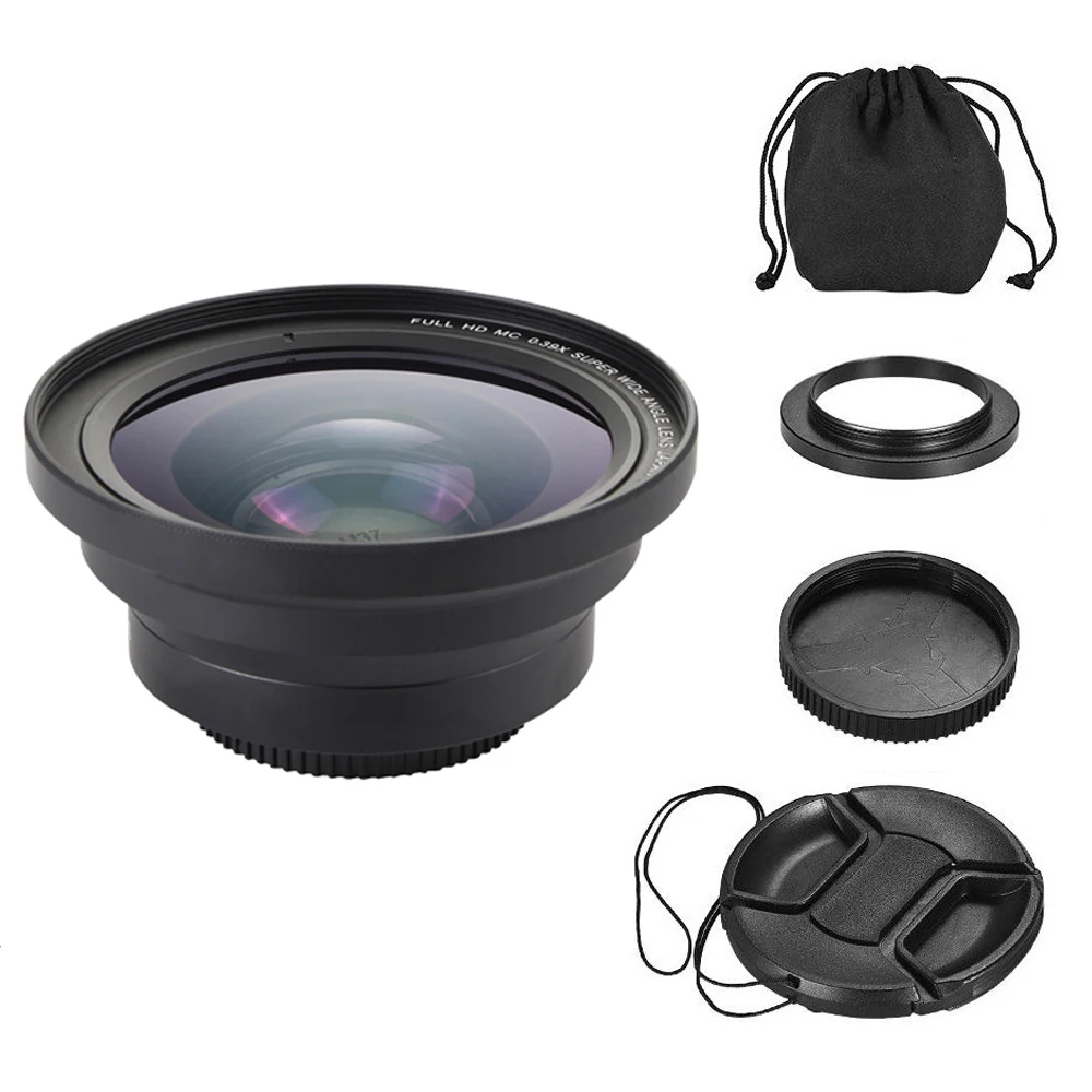 Professional 37mm Macro+72mm Wide Angle Lens 0.39X Full HD for 4K Camcorder 2 IN 1 Universal Lens Adapter Camcorders Accessory