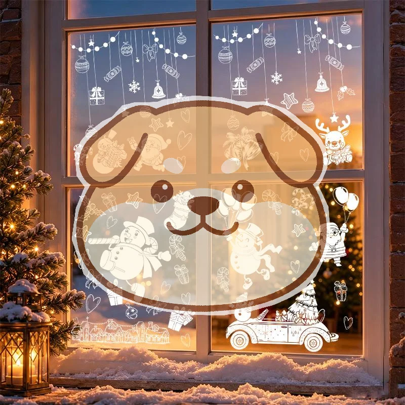 4Pcs Christmas Static Cling Glass Decals Festive Snowman Santa Balloon Prints for Office Window Xmas Decor