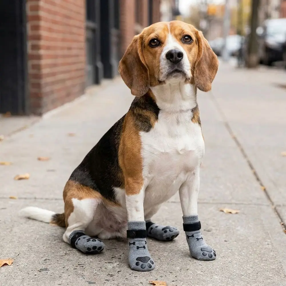 Wear-resistant Bone Pattern Pet Socks Dirt-proof Adjustable Band Puppy Foot Cover Anti-scratch Double-sided Anti-slip Dog Socks