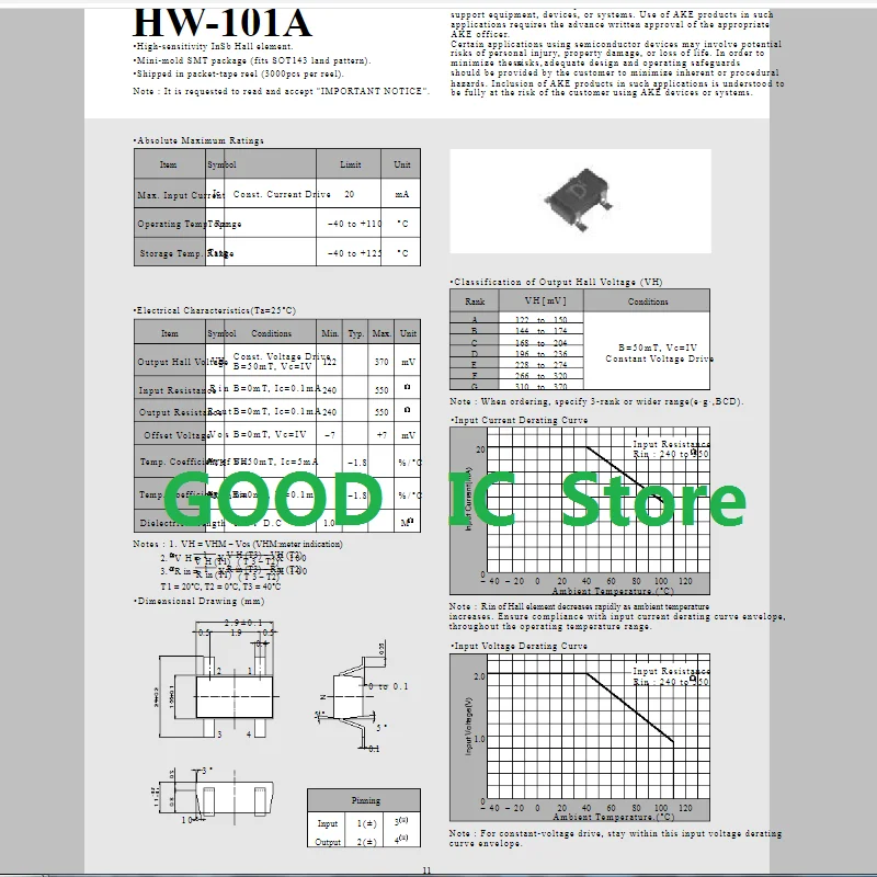 20PCS HW101A-F -D HW101A-E SMT4-pin SOT143 HW101A-G HW101A-C high sensitivity linear Hall sensor screen printing gear original