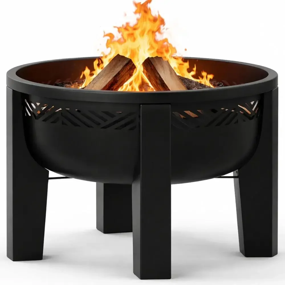 Outdoor Metal Fire Pit with Multi-Use Side Table and Tabletop Lid for Patio & Backyard