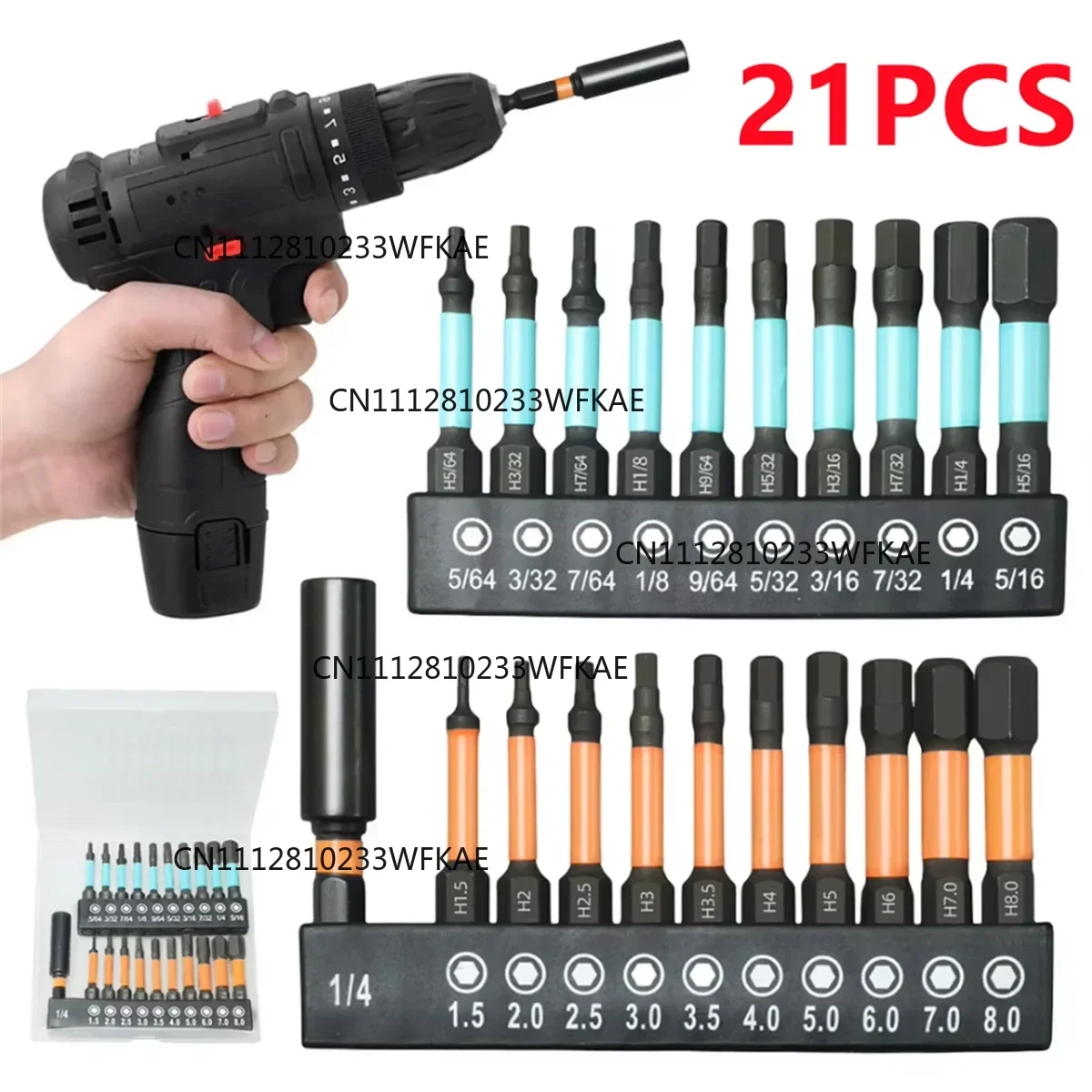 20/21PCS Magnetic Allen Wrench Drill Bit Set Metric & Imperial Impact Hex Head Screwdriver Bit Set 1/4 Inch Hex Hex-Shank Bits